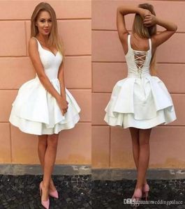 Seksowna nowa moda seksowna biała krótkie sukienki z domu v szyja bez pleców koktajlowe suknie koktajlowe