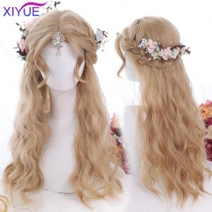 Peruker xutye ombre brunt ljus blond platina lång vågig mittdel hår peruk cosplay naturlig värmebeständig syntetisk peruk för kvinnor