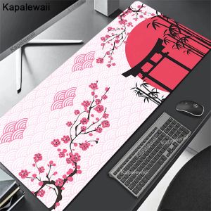 Kuddar Pink Sakura Mouse Pad Gamer Big Mousepad Cherry Blossom Art PC Deskpad 100x50 Flower Desk Mat Office Computer Mausepad XXL 90X40