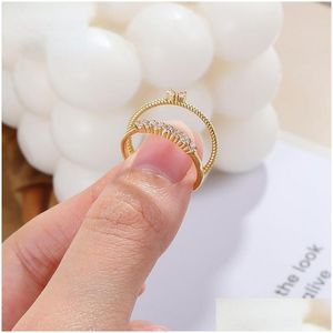Anéis de banda cor de ouro coração zircão conjunto para mulheres meninas minimalista ajustável luxo torção anel moda jóias na moda presentes drop deliv dhui2