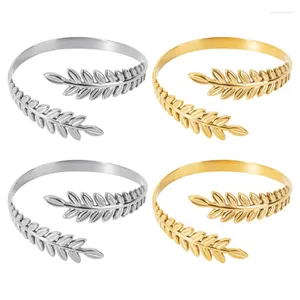 Bangle 1/2PCS Stainless Steel Greek Roman Laurel Leaf Bracelet For Women Gold Color Wheat Ears Boho Jewelry Valentine's Day Gift