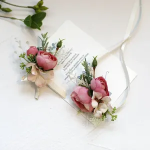 Broscher boutonnieres blomma konstgjorda röda rosor silk elfenben corsage handled knapphål groomsmen brosch för män bröllopstillbehör