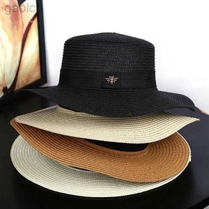 Breda randen hattar hink hattar 2021 varumärke europeiska och amerikanska retro kvinnors sol hatt bi halm hatt mode brett gräl solskyddsmedel rest sol hatt platt topp hatt 24323