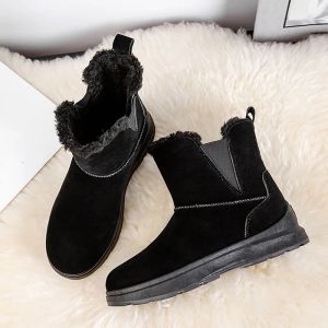 Stivali stivali stivali da neve donne inverno stivali caviglia caviglia in finta pelle di cotone in cambio di cotone calda peluche fluffy slip su sci botas mujer