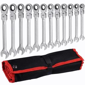 Moersleutel Flex Head Ratcheting Wrench Set, Combination Ended Spanner Kits, Chrome Vanadium Steel Hand Tools Socket Key Ratchet Wrench Set
