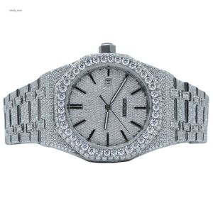 Silver Full Iced Out Diamond Case with Customization Certified Hip Hop Style Stainless Steel Band Unisex Moissanite Watch