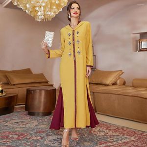 Etnisk kläder släpp gul klänning med hattkåpor kaftans för kvinnor marockanska dubai abaya chic och elegant plus storlek klänningar stickad kjol