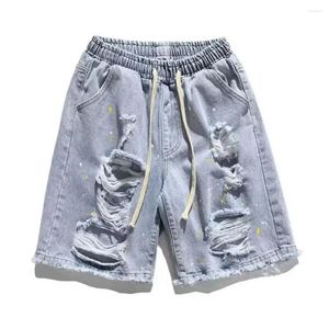 Herren Jeans Männer zerrissen die Denim -Shorts Sommer mit elastischen Drawschnellstring -Taschen Casual Feste Farbbreite Bein für a