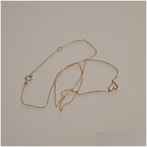 Collane con ciondolo 925 Sterling Sier Placcato oro 14K Collana con cuore d'amore Femminile Minimalista Piccola catena con clavicola Gioielli con consegna a goccia P Dhzgc