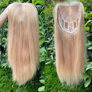 Toppers 16inch European Virgin Human Hair Frauen Overlay Silicon Haut Basis Topper mit Spitze natürlicher Baby Haar 6x6inch #6 #27 #12 Blonde