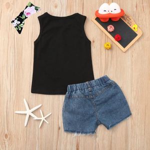 Set di abbigliamento Bambino Neonata Lettera Stampa Canotte Top Pantaloncini di jeans floreali Fascia per capelli Abiti Manica lunga Carina per adolescenti