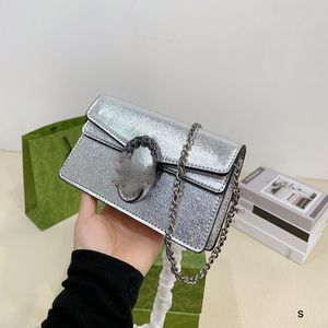 GUUC Ketten Umhängetasche Damen Luxus Silber Umhängetasche Modedesigner Umhängetasche Handtasche klassische Klappe Kettentasche Leder 18 * 11 cm