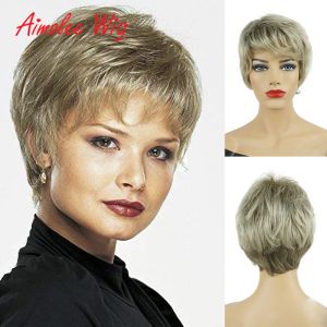 Wigs Short Mix Brown Blonde Wig Human Hair Blend Synthetic Wigs For Black/White Women Natural Wigs for Women Young Ladies