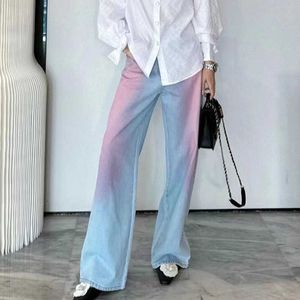 South Oil Correct Edition 24 Xiaoxiang Tie Dyed Pink Blue Gradient Trendy High Waist Narrow Straight Leg Denim Pants for Women