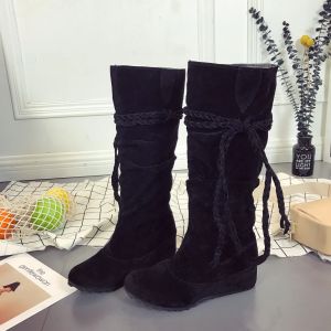 Botas de camurça feminina Knee High Boots 2022 Inverno Novo salto baixo Botas de joelho vintage High Chaussures