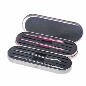 ThinkShow Pink eller Sier Två pincett med Tinplate Storage Box Organizer Fall för Eyel Extensi Sal Makeup Tools J5ZF#