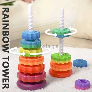 Sorting Nesting Stacking toys Rotating Rainbow Tower Toys Montessori Education Puzzle Development Intelligent Ring Childrens Wheels 24323