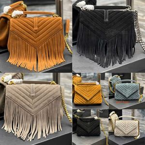 2024 Evening Bags college medium chain bag suede with fringes chevron-quilted overstitching top handle leather shoulder strap crossbody handbag luxury