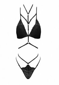 Kvinnor Floral Lace strumpeband underkläder med choker svart bra thong underkläder sexig erotisk femme langerie coJunto bras set h0zo2802685