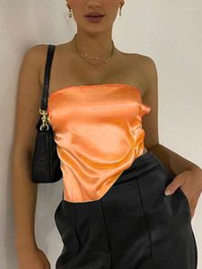 Kvinntankar 2024 Satin Backless Sexy Crop Top Women Green Summer Cami Bandage Sleunteless Axless Tank Tops Off Shoulder