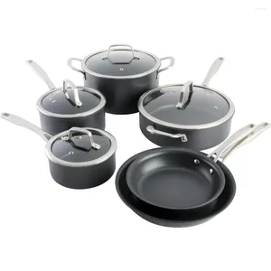 Cookware Sets Black Pots And Pans Set For Kitchen Accessories 10-Piece Pot Frying Pan Kit Non-stick Cooking Utensils Dinner