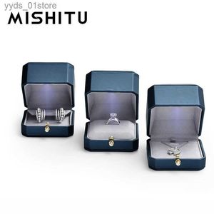 Шкатулки для драгоценностей MISHITU Светодиодная шкатулка для ювелирных изделий для колец, ожерелья, обручальных колец, подарочный футляр, кожаная шкатулка премиум-класса с подсветкой, футляры для хранения L240323