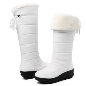 Stivali scarpe invernali impermeabili donne stivali da neve caldi peli di peluche zeppa casual ginocchiera stivali ragazze scarpe da pioggia bianca nera signore