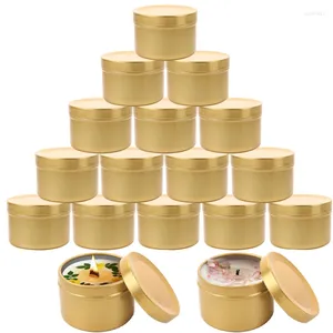 Lagringsflaskor 24 pack tomt ljus burkar guld runda metallbanor med lock för att göra konst hantverk behållare diy containrar