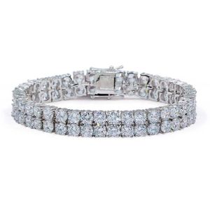 Moda- Oro bianco ghiacciato Full Princess Diamond Lovers Bracciale a catena da tennis 2 strati CZ Zirconia Catena da polso Gioielli Regali fo241S