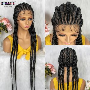 Wigs New Style 36 Inches Synthetic Full Lace Frontal Cornrow Box Braided Wigs with Baby Hair for African Women Braiding Hair