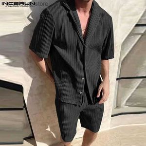 Men's Tracksuits Men Desenta cor de lapela de lapela de cor sólida shorts de manga curta Duas peças conjuntos de streetwear 2024 Soly Mens Casual Suits L240320