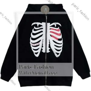 Men's Hoodies Sweatshirts Rhinestones Spider Web Skeleton Print Black Y2k Goth Long-sleeve Full Zip Oversized Jacket American Fashion -selling 221206 376