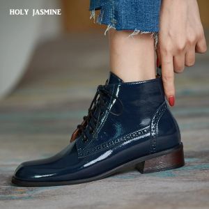 Boots Quality Women Genuine Leather Ankle Boots Round Toe Lace Up Riding Boots Warm 2020 Autumn Winter New Nigh Club Punk Shoes Woman