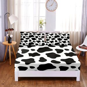 Zestawy krowy Lopard Print Arkusz złoża 3pc Poliester Solid Fited Mattress Cover Four Corners z elastycznym zestawem pościeli