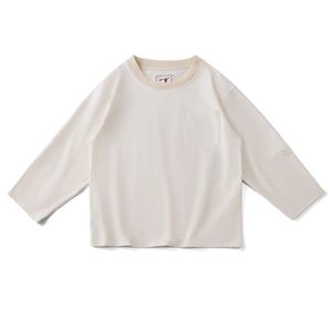 Японская винтажная однотонная футболка с длинными рукавами, мужская весна-осень с круглым вырезом, однотонная футболка из чесаного хлопка, повседневный пуловер 240311