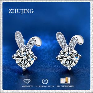 Äkta S925 Silver Moissanite örhängen Söt kanin Design Girls Stud Earring smycken gratis frakt