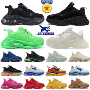 2024 Balensiaga Triple S old shoes Casual Shoes Chunky Men Sneaker Runner Blue Ice Grey Trainer Lime Metallic Silver Pastel Fluo Green Dad Shoe Designer Chaussures