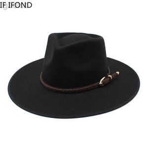 Geniş Memlu Şapkalar Kova Şapkaları 2024 Moda Kadın Kış Yün Fedora Şapkası Erkek Basit Geniş Sınır Vintage Caz Şapkası Yeni Trilby Hat 24323