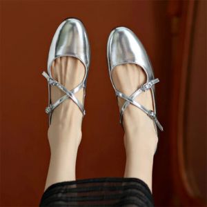 Buty Nowe kobiety baletowe płaski balet Sliver Przekrzywione mieszkania dla kobiety podwójne płytkie buty Białe vintage zapatos Mujer Spring 1195n