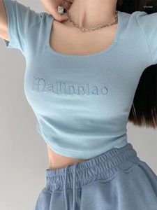Koszulki damskie haft haftowa koszula seksowna kobiety krótkie rękaw Summer