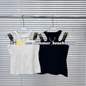 Vintage Knit Vest Sexy Off The Shoulder Knit Tops Metal Chain Trim Knitting Tees Summer Short Style Breathable Knit Camisole