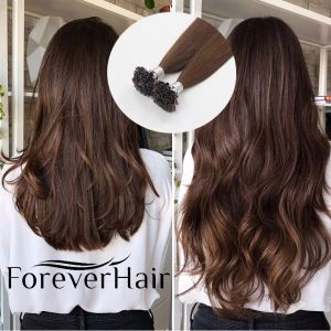 Extensions FOREVER HAIR 0.8g/s 16" 18" 20" 22" Capsule U Nail Tip Fusion Keratin Bond 100% Real Remy Human Hair Extensions Silky Straight