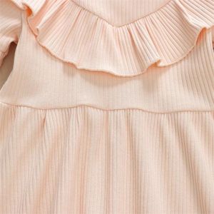 Flicka klänningar baby ruffle klänning kort ärm rund hals a-line fast färg småbarn