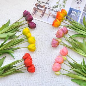 Dekoratif Çiçekler 5 PCS Silikon Papaz Tulip Yapay Çiçek Buket Lüks Ev Oturma Odası Deco Flores sahte bitki