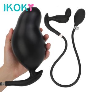 Ikoky Dildo Pump Prostate Massage Super Big Adult Sex Toys Silicone Inflatable Anal Plug Butt Anus Extender Dilatador 240312