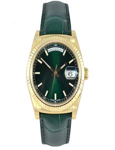 New Green Mens Watch Day Date Sweep Automatic Movement Mechanical Green Leather Date Gold Sapphire Original Clasp Men Watches 4905854