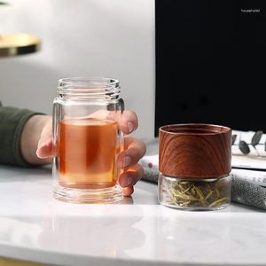 Çay Bardakları OneISall Su Şişesi Seyahat İçecek Taşımacılığı Taşınabilir Çift Duvar Cam Infuser Filtreler Filtre Tumbler