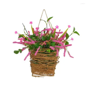 Decorative Flowers Pink Wildflower Door Hanger Basket Wreath Spring Wreaths For Front Welcome Sign Decoration