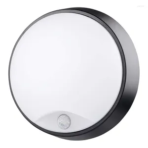 Wall Lamp 10W LED Ceiling Mounted Round Circular Bulkhead Light Fitting With Motion Sensor PIR For Indoor Garden Black 4000K