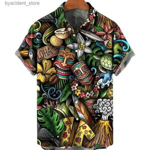 Men's Casual Shirts Hawaiian Beach Summer Leisure Mens Street Mens Short sleeved Cotton Skull 3D Mens Top L240320